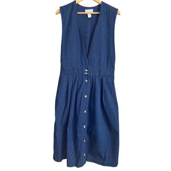 Lands' End Dresses & Skirts - Vintage Lands End Sleeveless Denim Dress Sz 12 Teacher Blue Jean Overall Dress